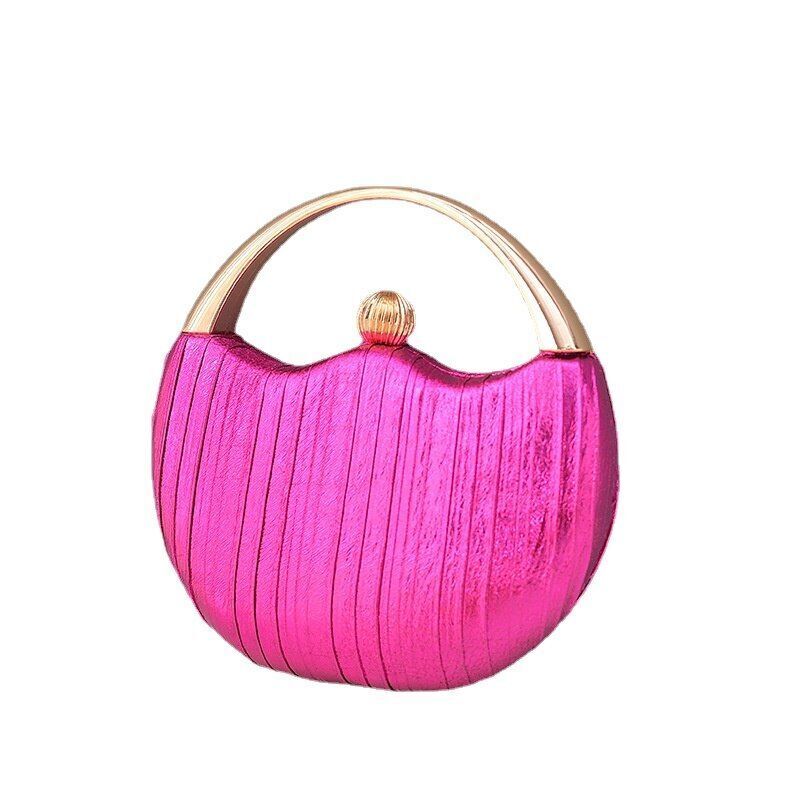Vintage Dinner Bag Round Party Purse Shoulder Bag Synthetic Handbag Shell Pink