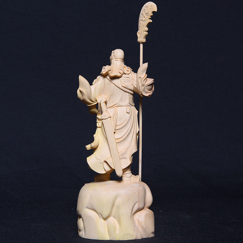 22cm,China whole Boxwood Wood Carving Warrior Guan Gong Yu God Statue FENG SHUI