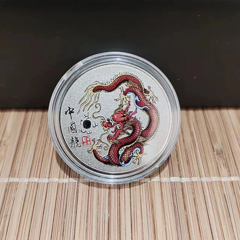 Collection Coin Metal Colorful Gold Plated Chinese Dragon Year Souvenir 40x1.5mm