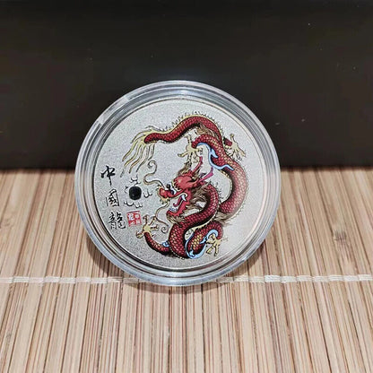 Collection Coin Metal Colorful Gold Plated Chinese Dragon Year Souvenir 40x1.5mm