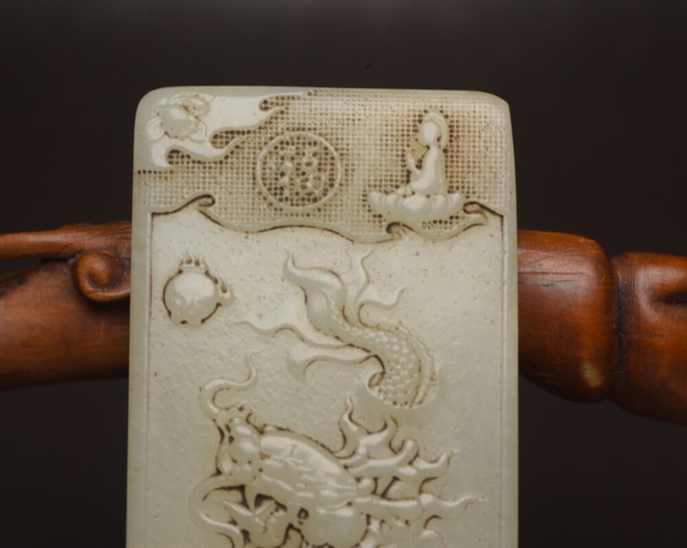 Chinese Antique Hetian Jade Carved Dragon Statue Pendant Gift Jewelry Collection