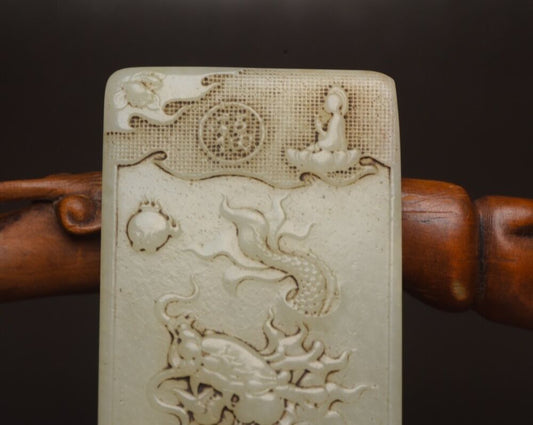 Chinese Antique Hetian Jade Carved Dragon Statue Pendant Gift Jewelry Collection