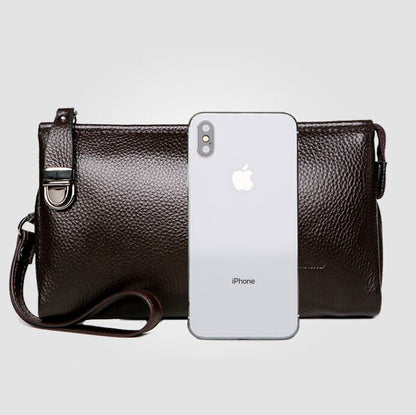 100% Genuine Leather Business Bag, Men's Clutch Wallet Large Capacity Handbag
