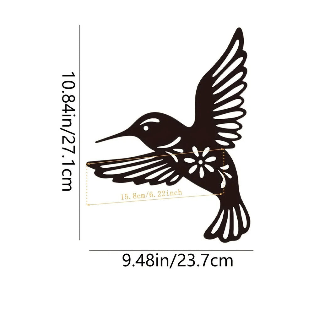 Metal Hummingbird Wall Art, Cutout Iron Black Bird Sculpture Pendant Decoration