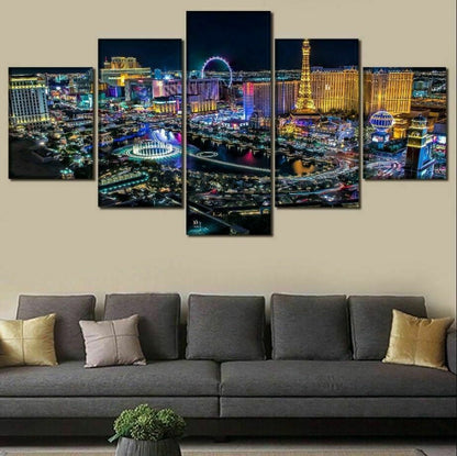 Las Vegas City Night 5 Pieces canvas Wall Art Print Poster Picture Home Decor