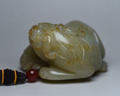 Chinese Old Natural Hetian Jade Carved Beast Statue Collection Nice Figurine Art