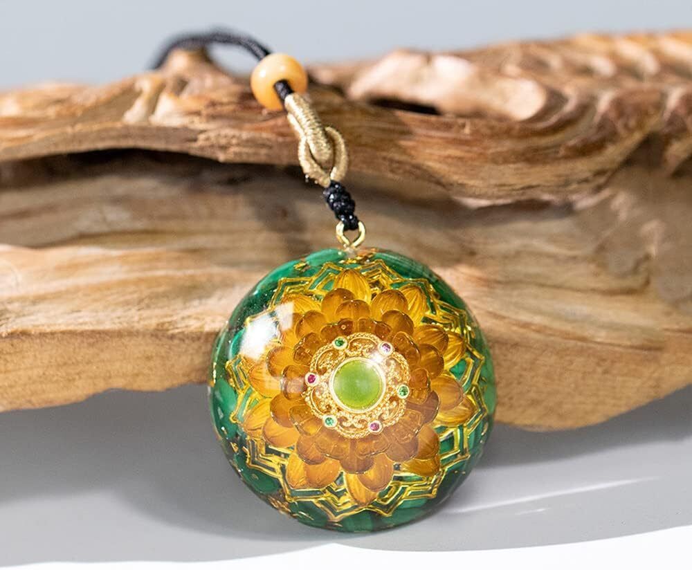 Orgonite Necklace with Malachite and Flower of Life Healing Crystals Meditation