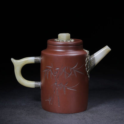 Chinese Yixing Zisha Clay Handmade Exquisite Teapot （玉柱（镶玉） 底款：杨彭年）