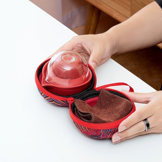 Glass and Ceramic Portable Travel Tea Set with Travel Bag
