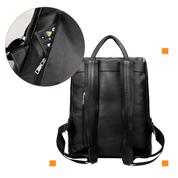 Top Cow Leather Black Men's bag, Soft Leather Large Capacity Backpack Travel Bag