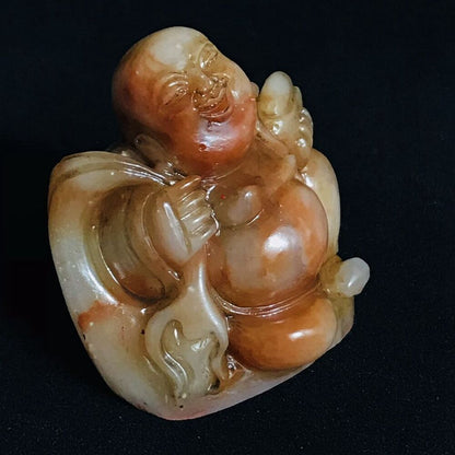 Antique Chinese Shoushan Stone Carved Laughing Buddha Statue Seal Carving Seals