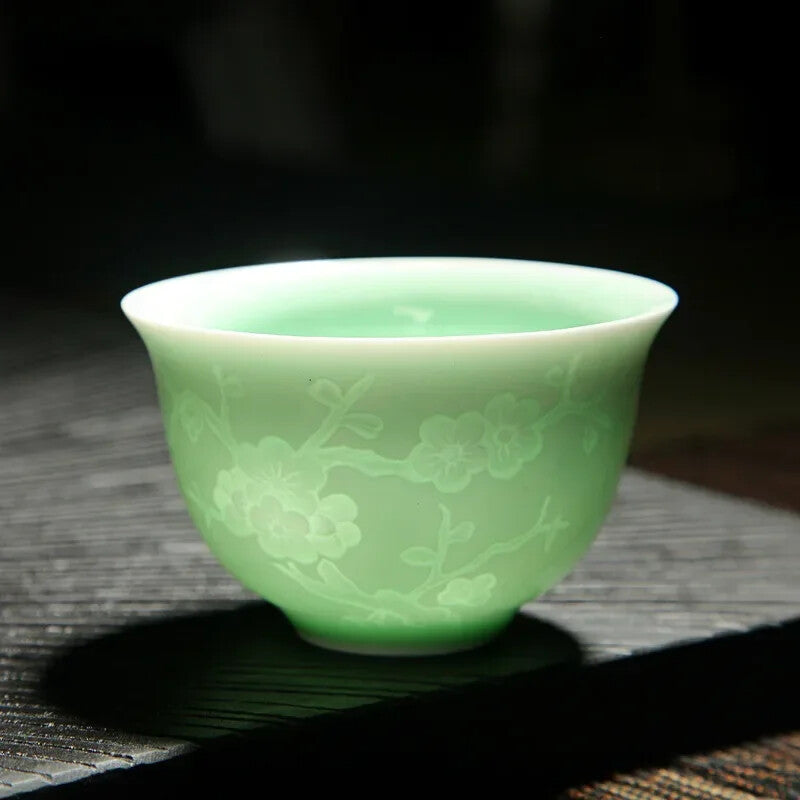 New China Kungfu Teacups Green/Azure Plum Bamboo Celadon Pu'er Master Tea Cup