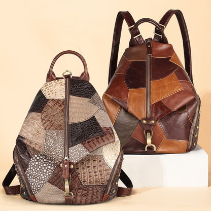 Women Backpack Vintage Cow Genuine Leather Large Soft School Bags Polyester 1 PC