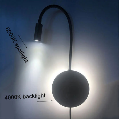 Wall Sconces Plug In Cord Gooseneck W/ USB Port Switch Backlight Night Wall Lamp