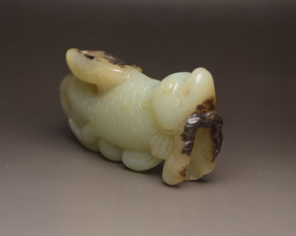 Chinese Natural Hetian Jade Carved Exquisite Fish Statue Figurine Collection Art