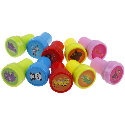 10Pc animal Self-ink Stamps Goody Bag Pinata Fillers Kids Birthday Party Fav3-ca