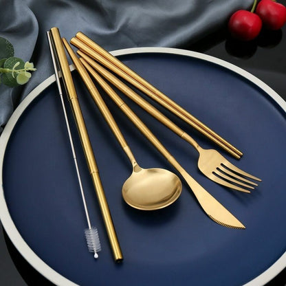 4Pcs/Set Collapsible Tableware Stainless Steel Cutlery Portable Travel Flatware