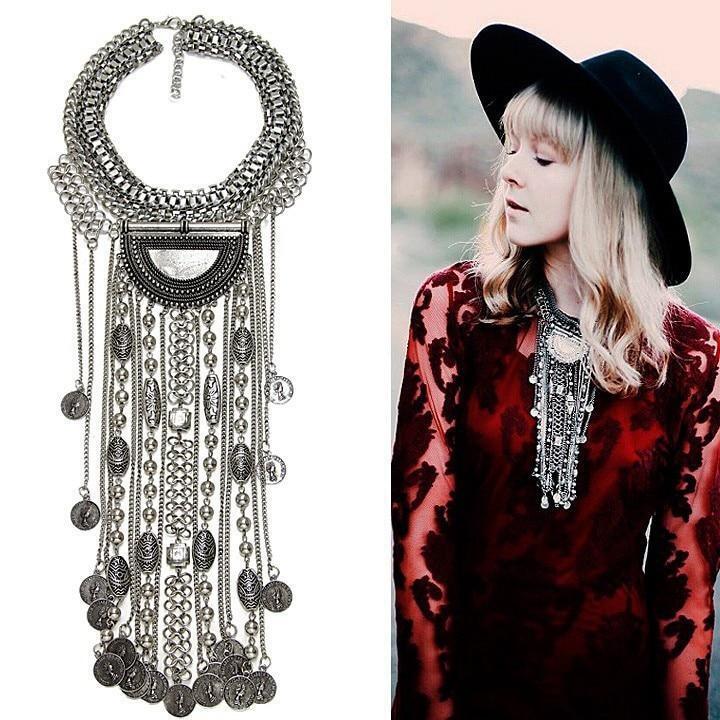 Bohemian Necklace Vintage Choker Ethnic Statement Large Collar Pendant Gypsy