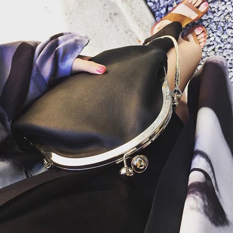 Handbag Vintage Simple Style Chain Clip Kiss Lock Shell Shoulder Messenger Bags