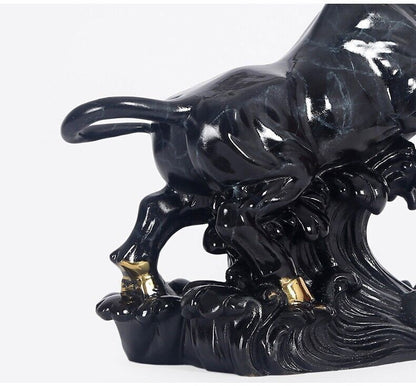 9" Chinese House FengShui Brass Copper Wealth cattle Bull Cow ox animal Statue