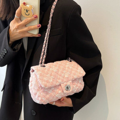 Fabric Flap Crossbody Bags Women Travel Chain Handbags Shoulder Bag