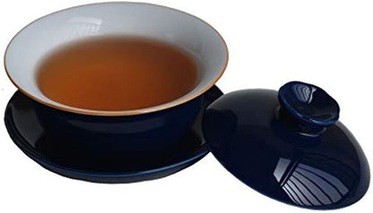 Porcelain Gaiwan 6.7oz Teacup Blue Tureen Chinese Sancai Cover Bowl Lip Saucer