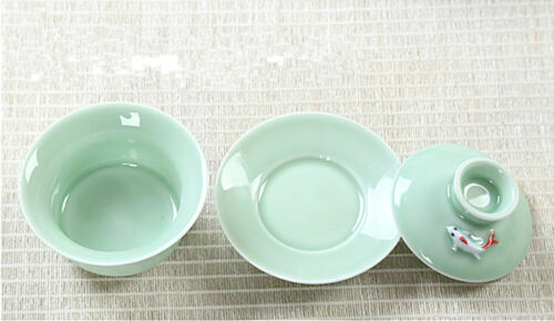 Chinese porcelain tea set fish relief ceramic gaiwan kungfu tea pot pitcher cups