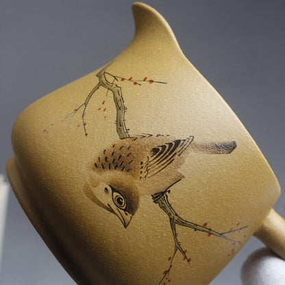 real yixing zisha duan clay fair cup bird print creative pitcher marked on sales