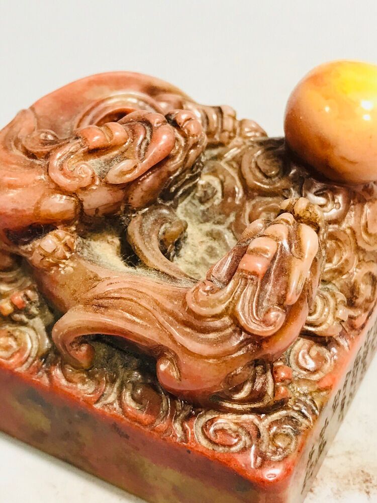 Chinese Natural Shoushan Stone Hand Carved Dragon Statue Seal Sealstone Rare Art