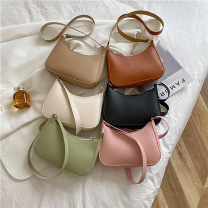 Fashion Handbag Retro Solid Color Leather Shoulder Underarm Bag Casual Handbags