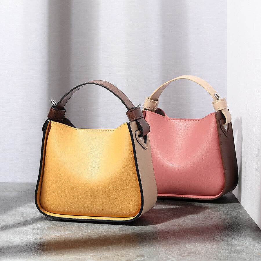 Small Colorblock Leather Bucket Bag Tote Crossbody Shoulder Purse-Fashion Clutch