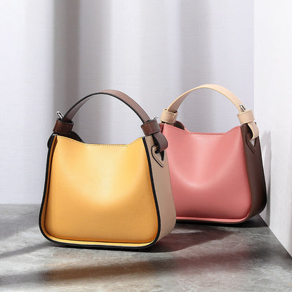 Small Colorblock Leather Bucket Bag Tote Crossbody Shoulder Purse-Fashion Clutch