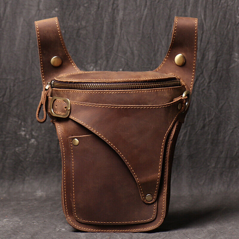 Outdoor Vintage Motorcycle Leather Drop Leg Bag Tactical Thigh Waist Fanny Pack