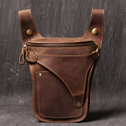 Outdoor Vintage Motorcycle Leather Drop Leg Bag Tactical Thigh Waist Fanny Pack