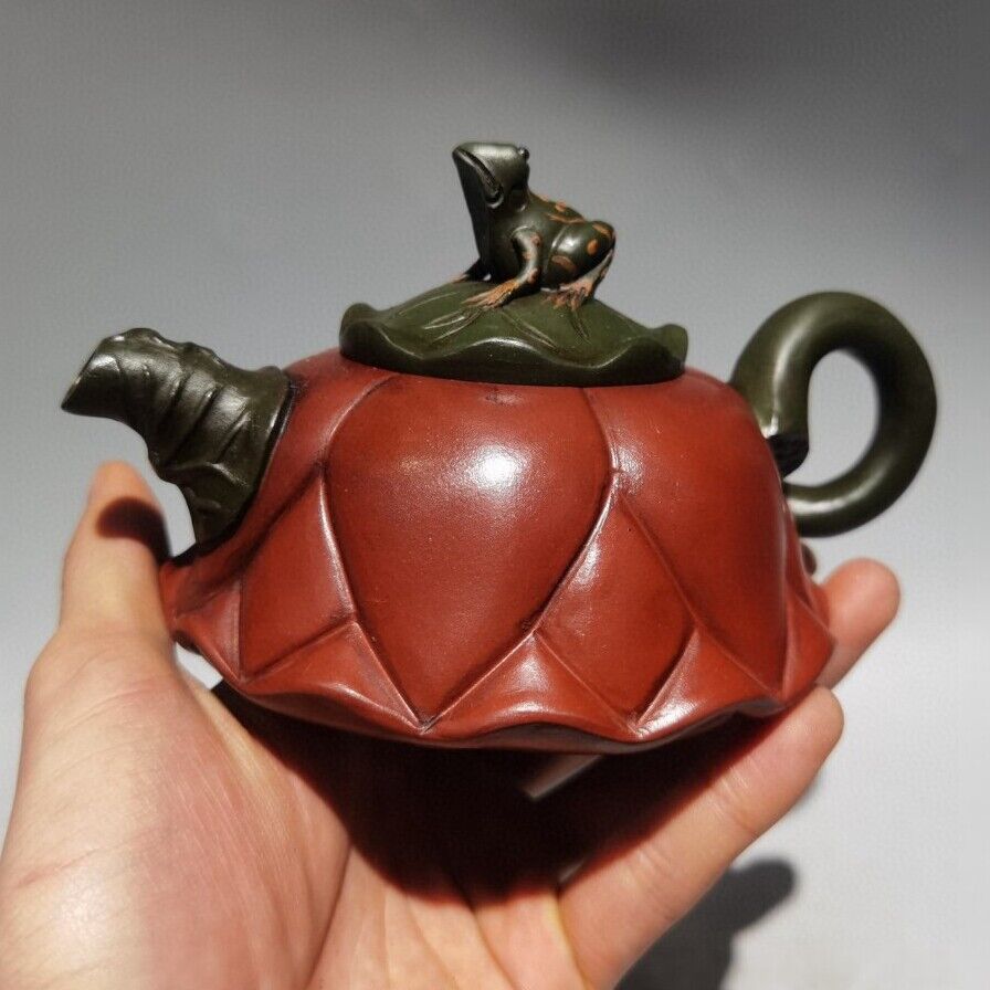 Chinese Yixing Purple Clay Teapot Zisha Ceramic Fine Frog Lotus Leaf Teaware Art