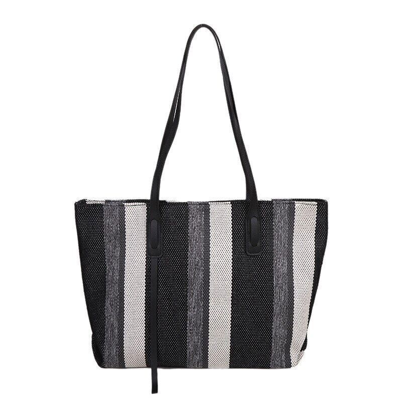 Canvas Women Shopping Shoulder Bags Stripes Handbags Female Bucket Tote Bag