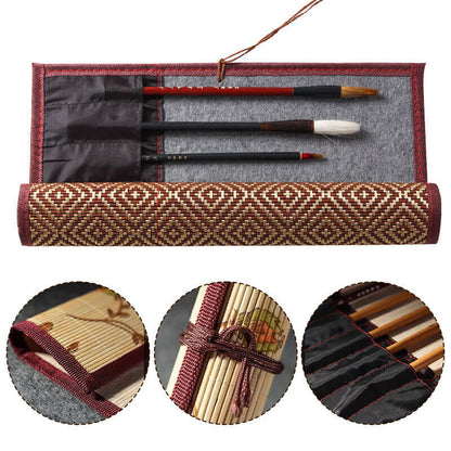 Painting Brushes Holder Storage Bamboo Rolling Bag Calligraphy Pens Case Curtain