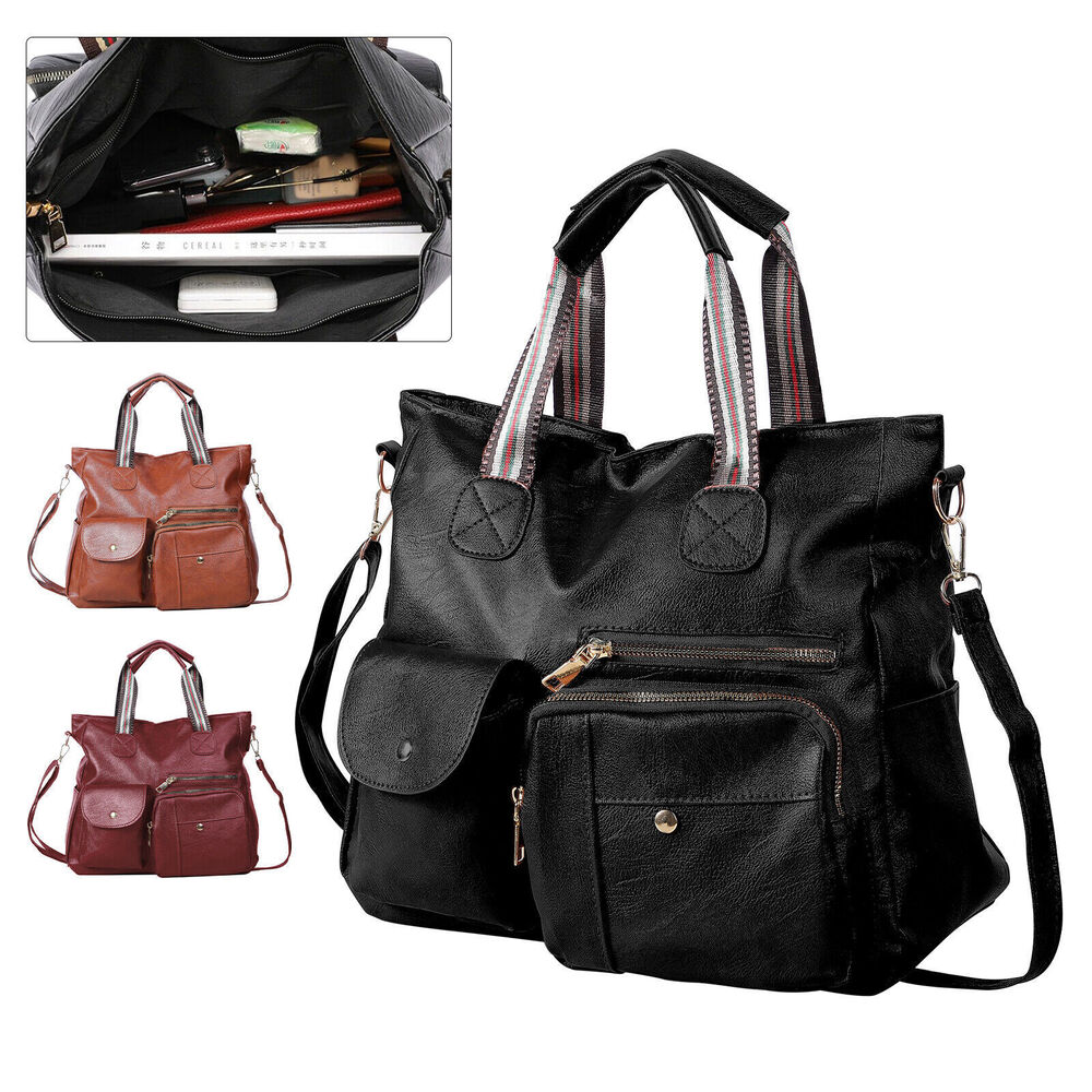 Womens Large Tote Handbag PU Leather Shoulder Hobo Bag Satchel w/ Multi Pockets