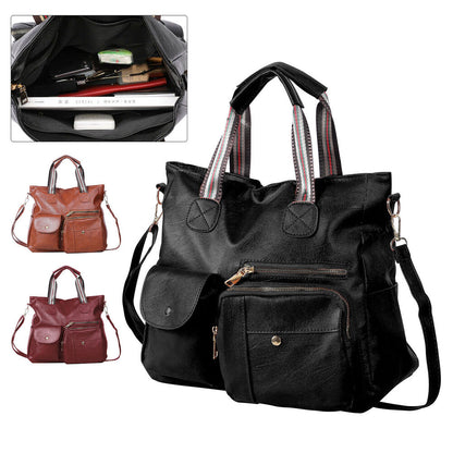 Womens Large Tote Handbag PU Leather Shoulder Hobo Bag Satchel w/ Multi Pockets