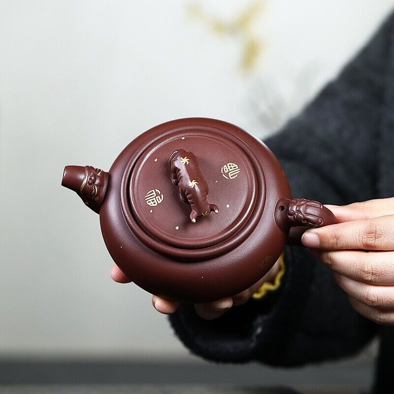 full handmade tea pot marked ox shape design statue mascot true yixing zisha pot