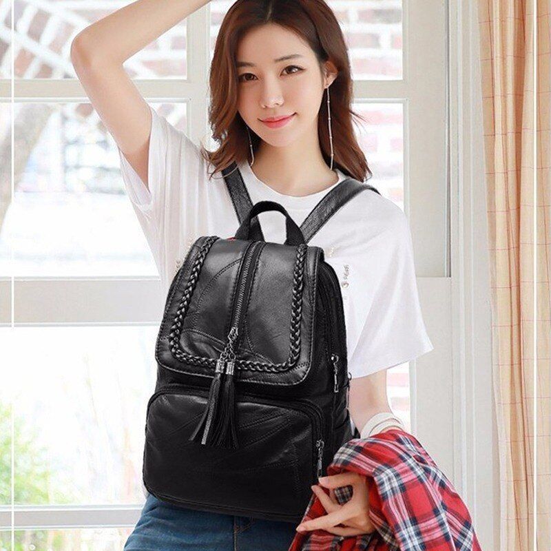 Backpack School Bag Black Waterproof Traveling Shoulder Bag 25*34*13/28*12*31 CM