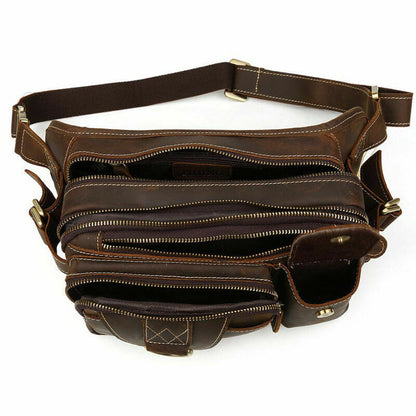 Men's real leather waist bag sling bag belt pack small sports running bum bag