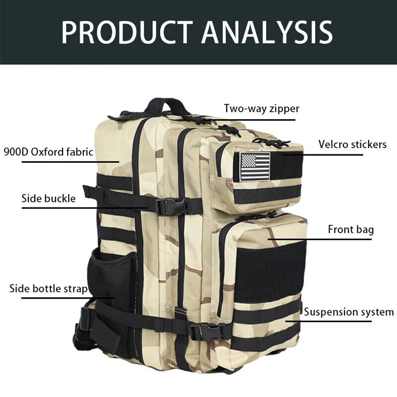 Tactical Backpack Training Gym Bag Hiking Camping Travel Army 3D Trekking