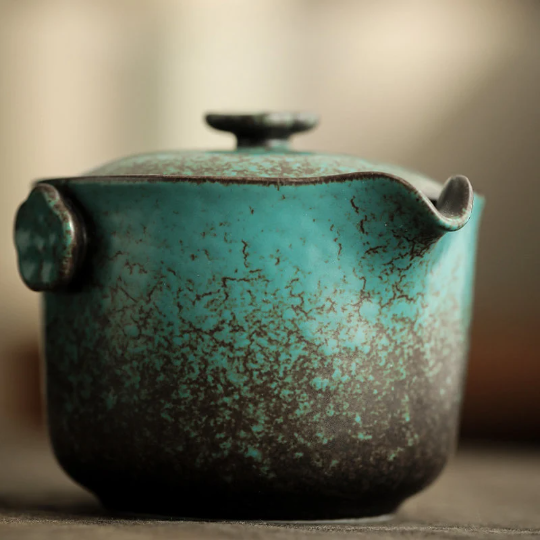 Green Ceramic Teapot with 4 Cups Portable Travel Tea Set with Case