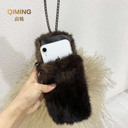100% Real Bag Crossbody Bags Women Plush Purses and Handbags Shoulder Bag Girls