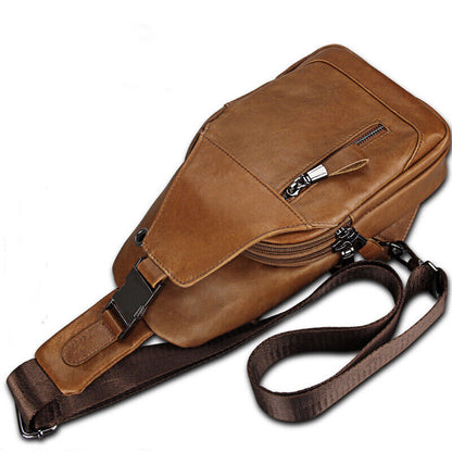 Men's Sling Backpack,100% Genuine Leather Chest bag Crossbody Bag Shoulder Bag