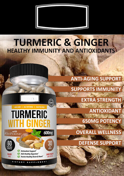 Black Pepper, Joint Pain Maxx Strength Capsules Turmeric Curcumin with Ginger