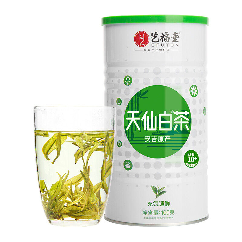 艺福堂茶叶明前特级春茶绿茶 天仙白茶 正宗安吉原产嫩芽 100g 罐装 Anji white Tea Chinese tea 经典凤形 鲜爽清甜