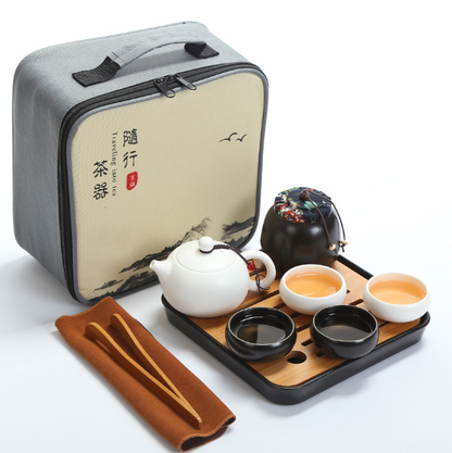 Travel tea set set portable bag ceramic express cup one pot two or four cups sim