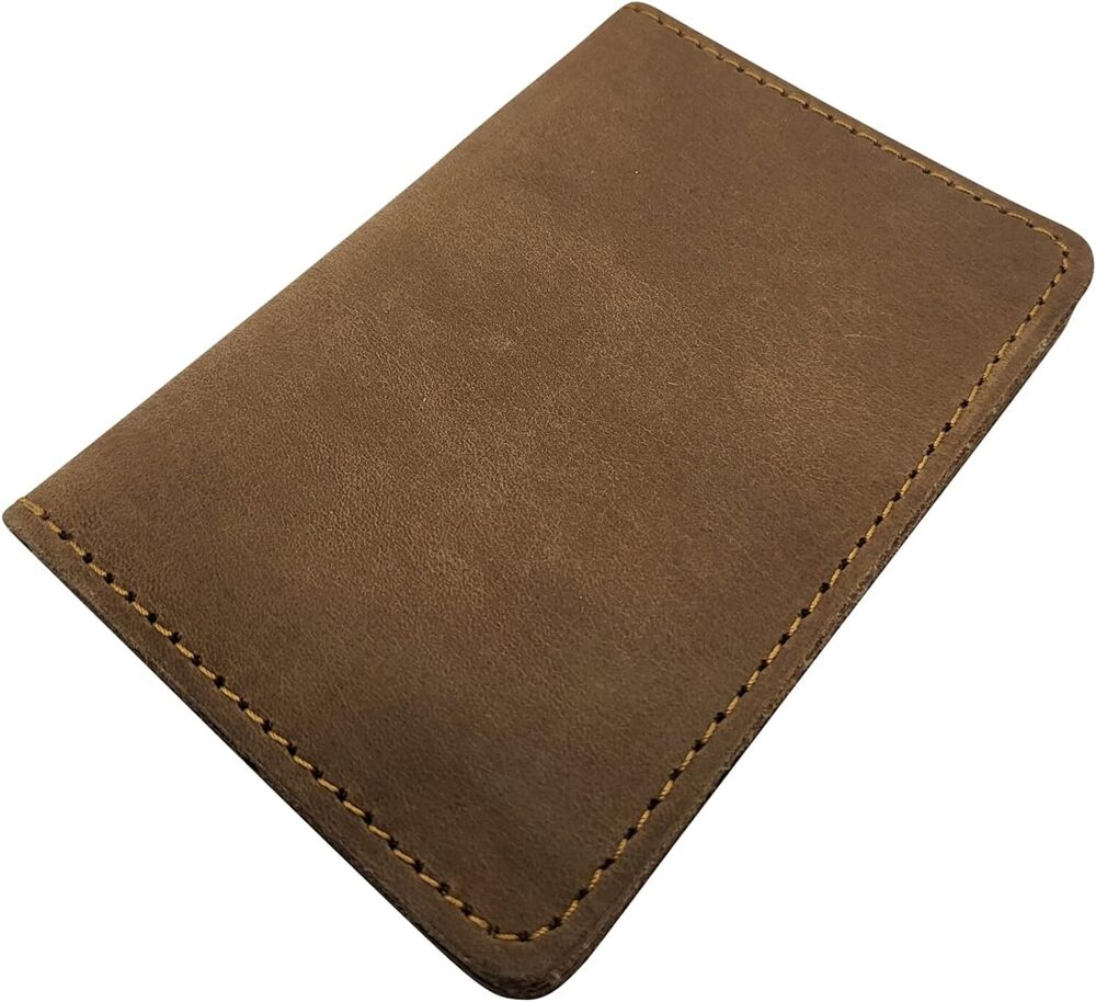 Handmade Leather Wallet Slim Money Clip Bifold Card Holder for Men Gift (Brown)